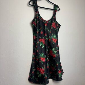 Winlar Vintage‎ Satin Red Floral 90s Whimsigoth Chemise Slip Lingerie Dress